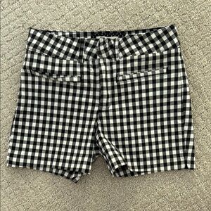 Black and White Bermuda Shorts with Checkered Pattern